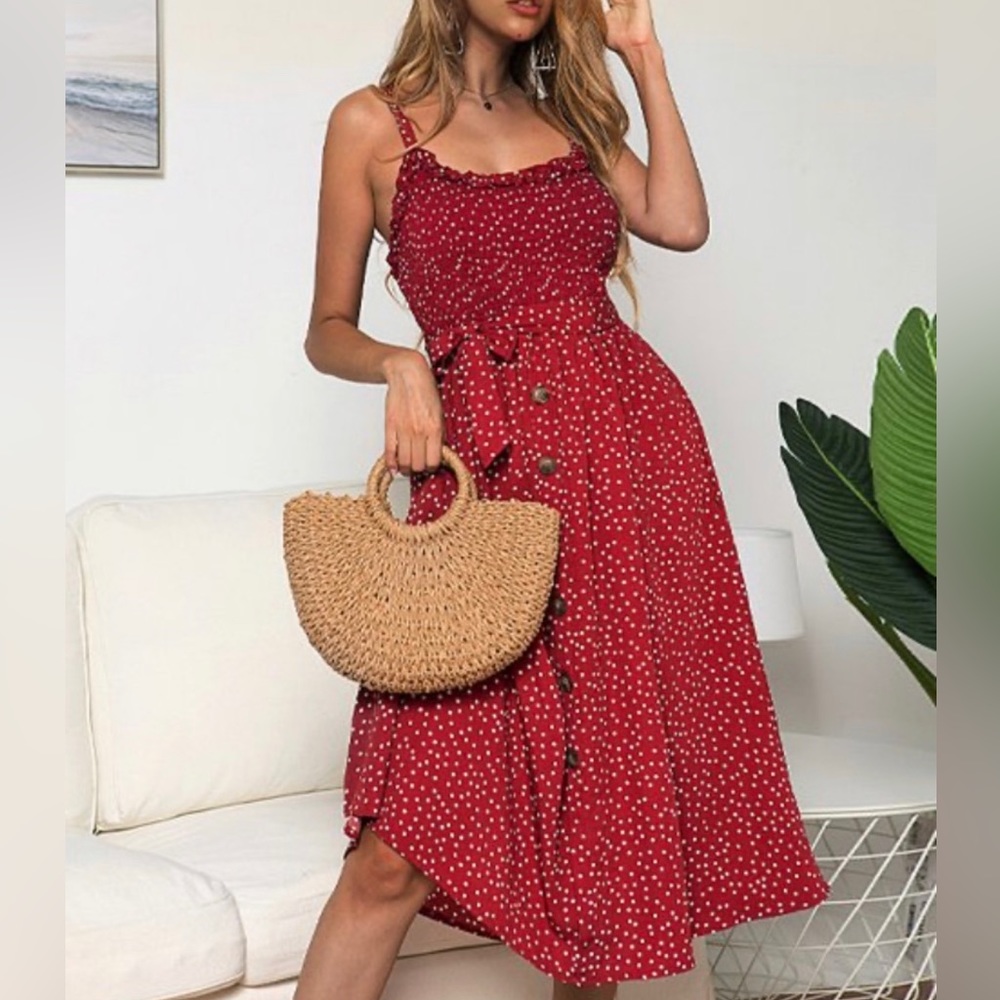Red and White Polka Dot Sundress M